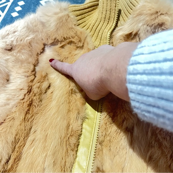 USA Leather vintage Tan turtle neck Cardigan Sweater 100% rabbit fur women’s 2XL - Picture 6 of 9